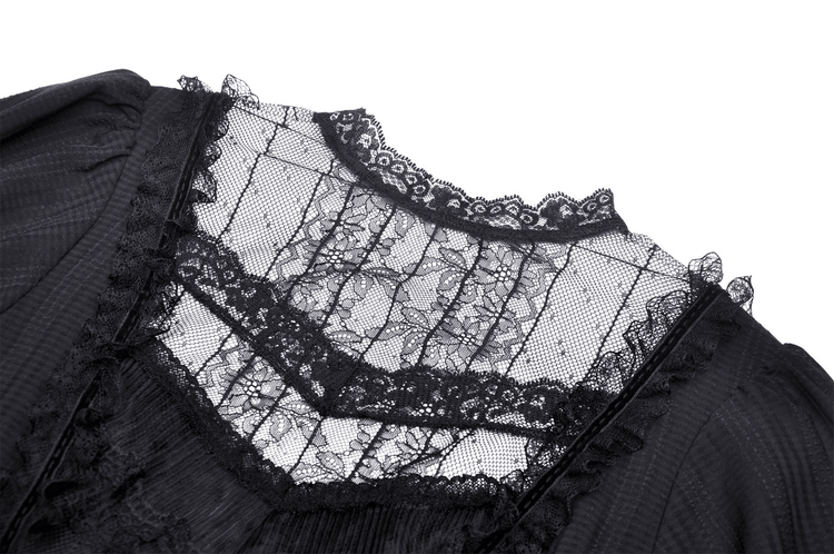 Gothic Lolita Black Lace Cross Tulle Short Dress - image 6