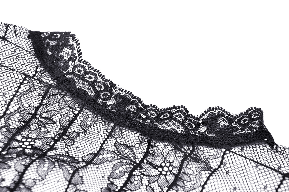 Gothic Lolita Black Lace Cross Tulle Short Dress - image 7