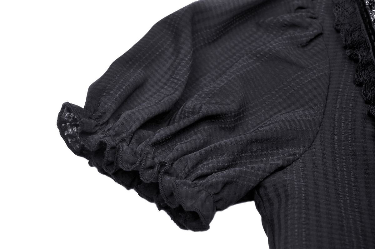 Gothic Lolita Black Lace Cross Tulle Short Dress - image 8