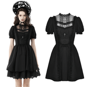 Gothic Lolita Black Lace Cross Tulle Short Dress - image 3