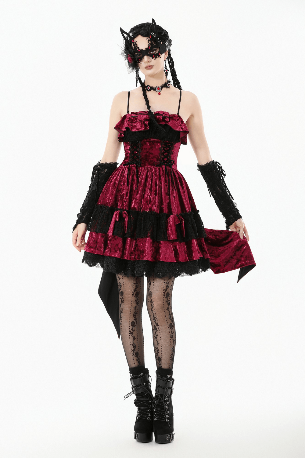 Gothic Lolita Mini Dress with Black Lace Details - image 13