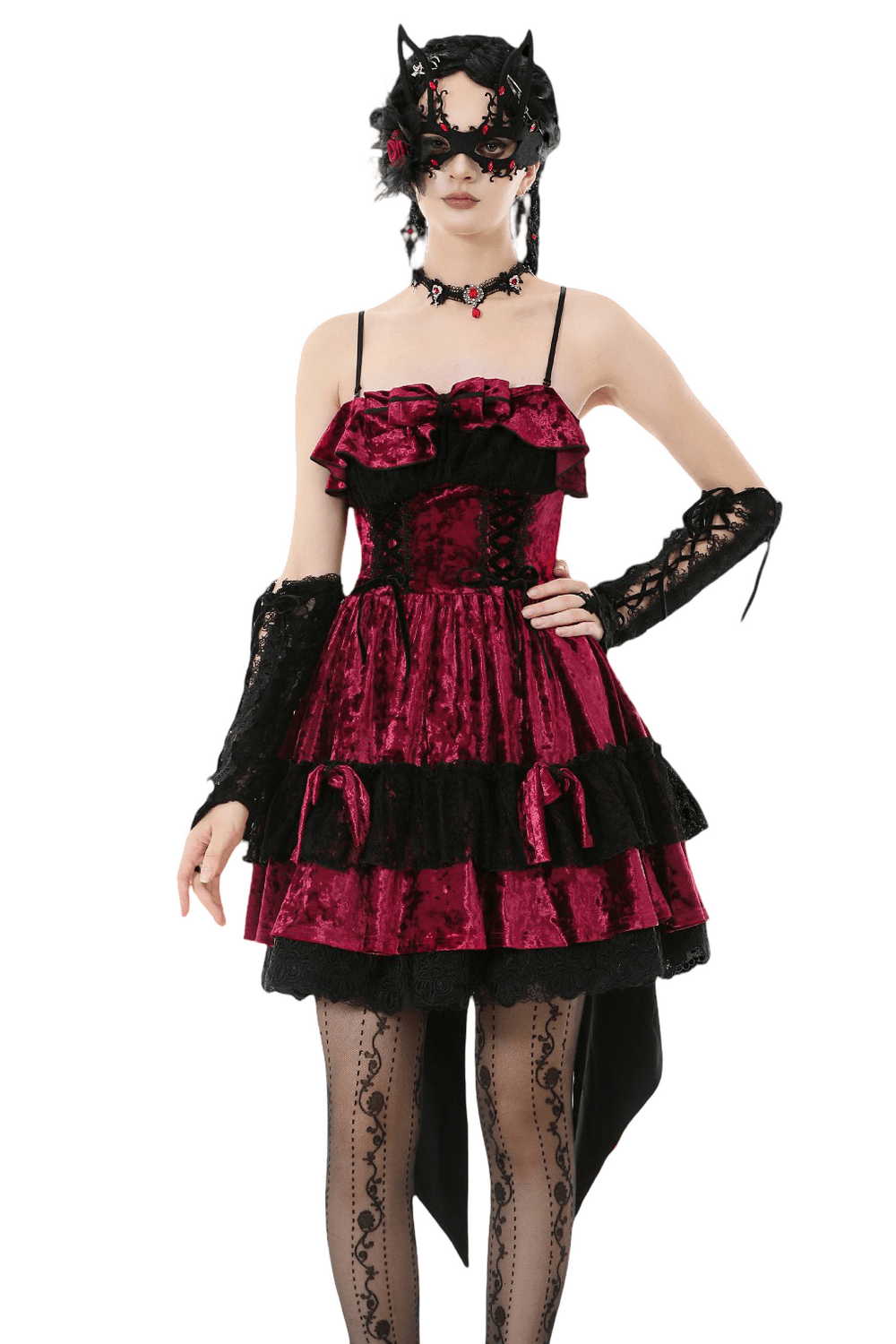 Gothic Lolita Mini Dress with Black Lace Details - image 1