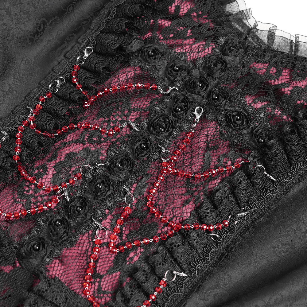 Gothic Long Black and Wine Red Lace Medieval Style Dress - image 7