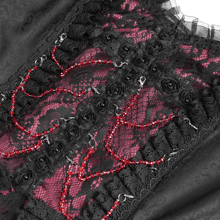 Gothic Long Black and Wine Red Lace Medieval Style Dress - image 7