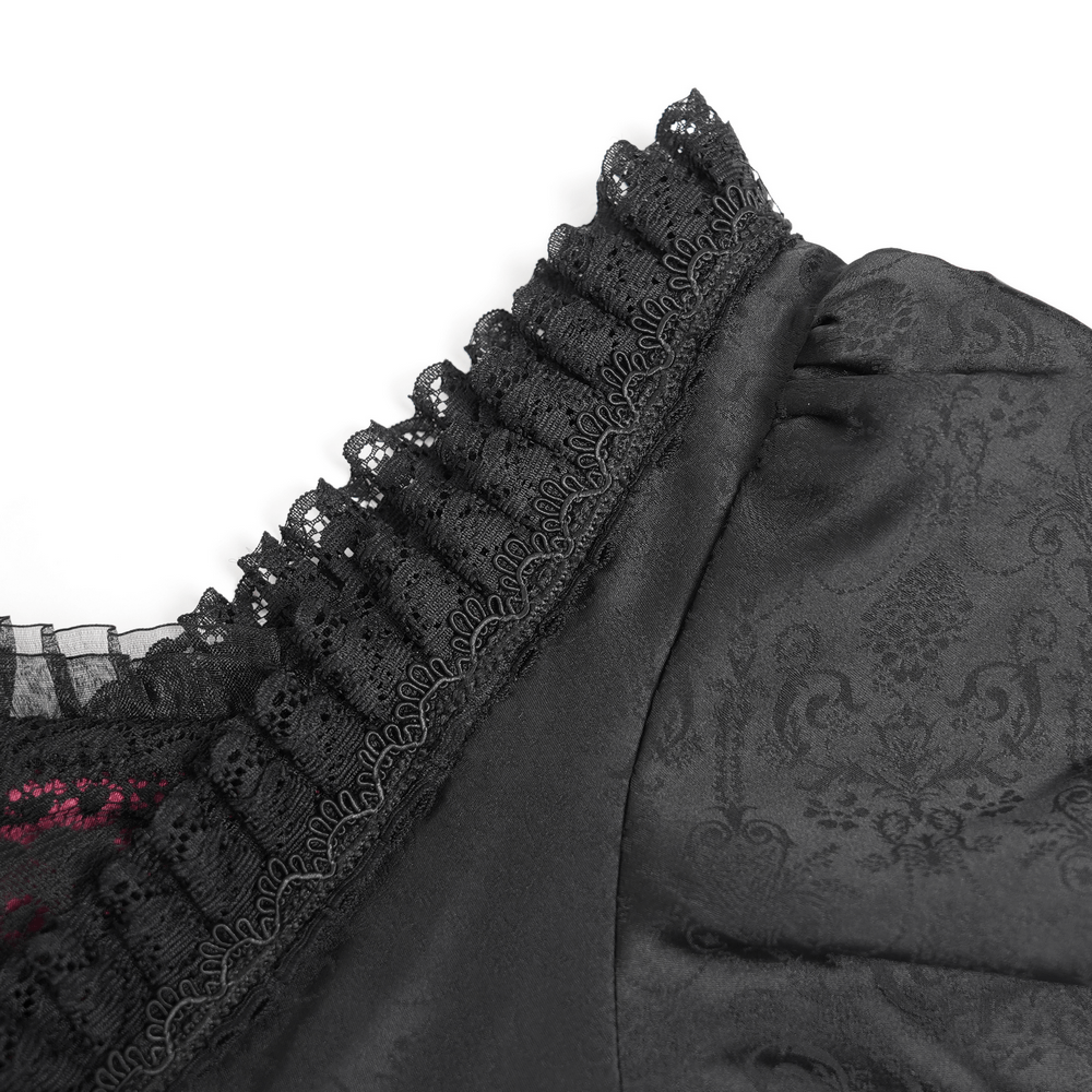 Gothic Long Black and Wine Red Lace Medieval Style Dress - image 8