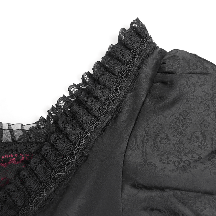 Gothic Long Black and Wine Red Lace Medieval Style Dress - image 8