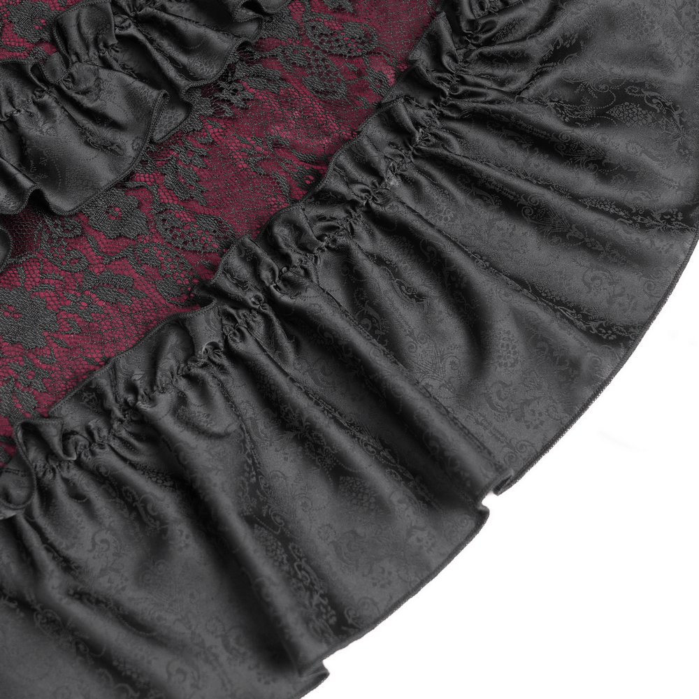 Gothic Long Black and Wine Red Lace Medieval Style Dress - image 9