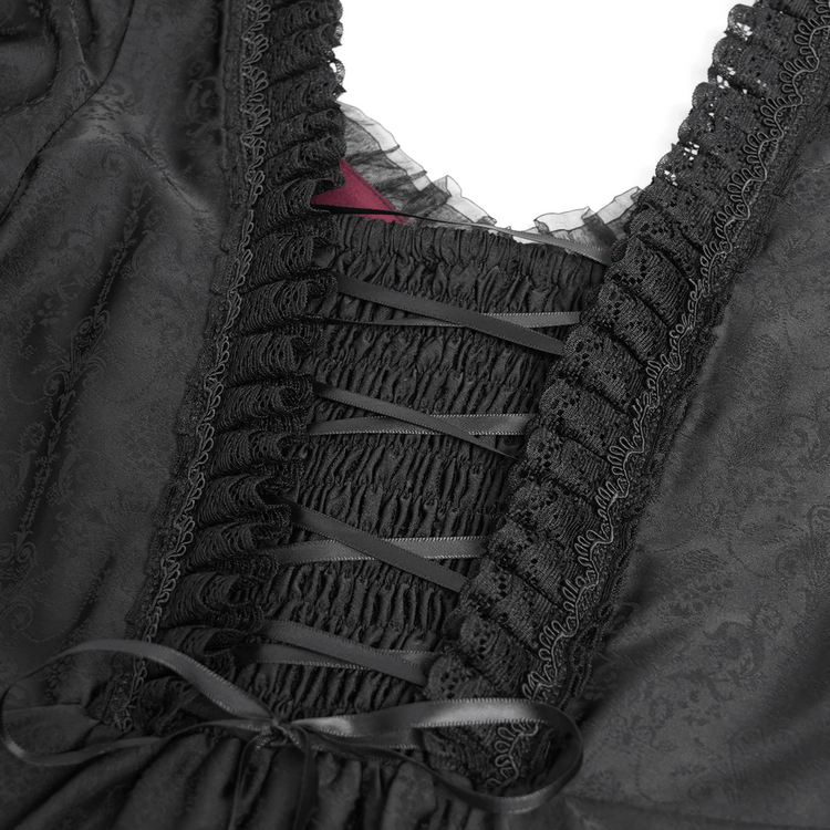 Gothic Long Black and Wine Red Lace Medieval Style Dress - image 12