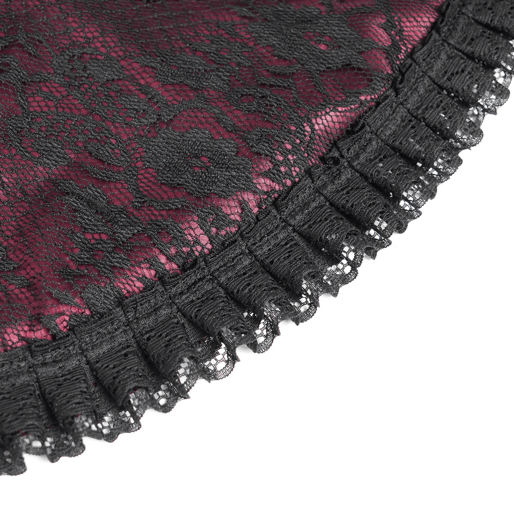 Gothic Long Black and Wine Red Lace Medieval Style Dress - image 14