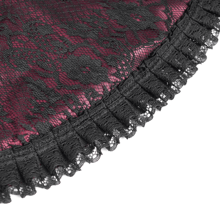 Gothic Long Black and Wine Red Lace Medieval Style Dress - image 14