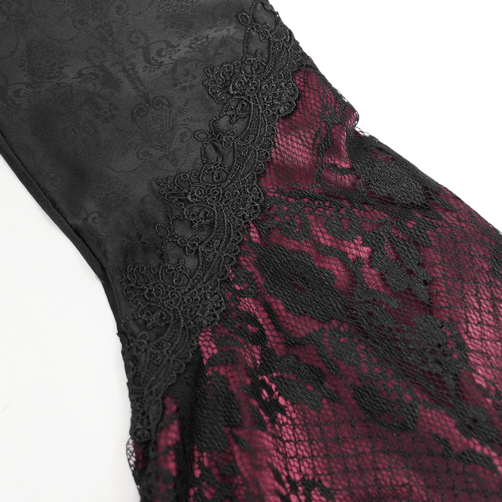 Gothic Long Black and Wine Red Lace Medieval Style Dress - image 15