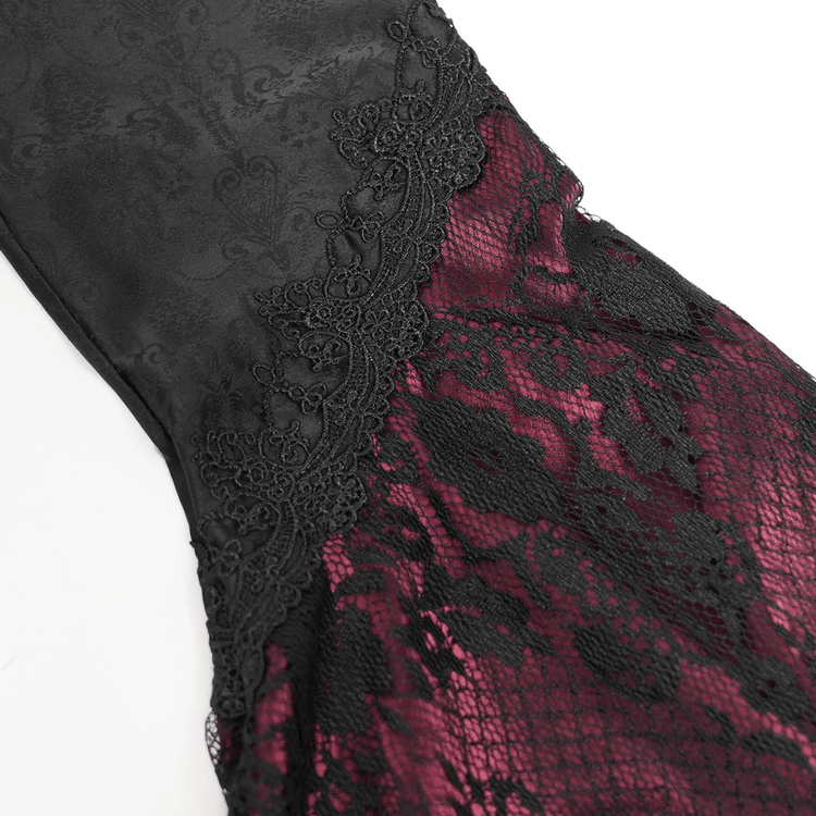 Gothic Long Black and Wine Red Lace Medieval Style Dress - image 15