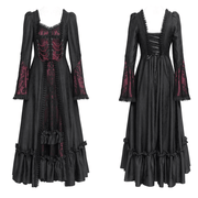 Gothic Long Black and Wine Red Lace Medieval Style Dress - image 3