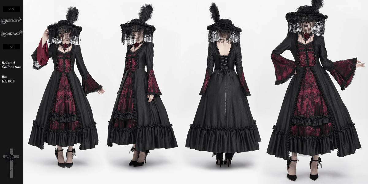 Gothic Long Black and Wine Red Lace Medieval Style Dress - image 20
