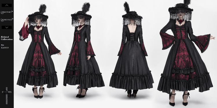 Gothic Long Black and Wine Red Lace Medieval Style Dress - image 20