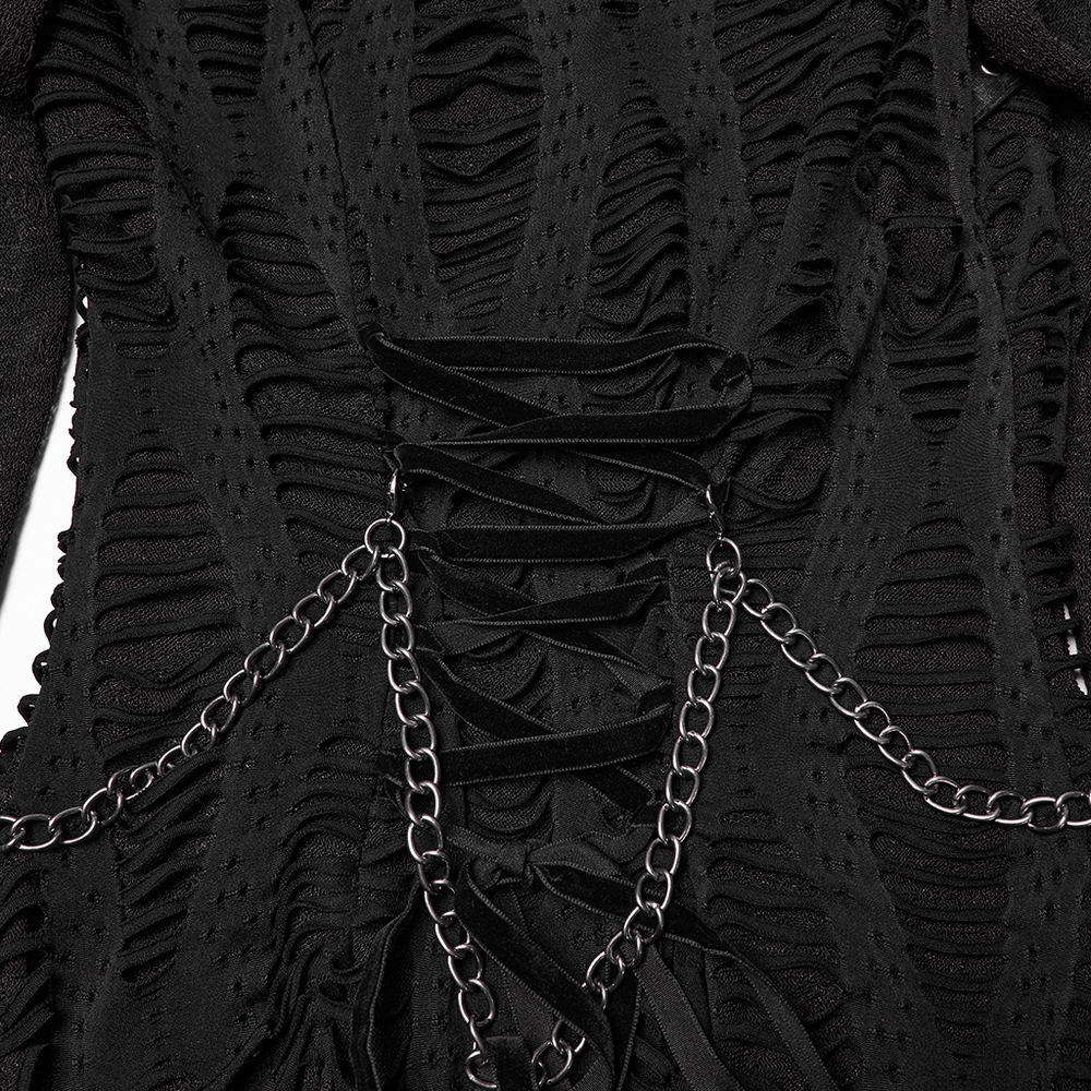 Gothic Long Sleeve Black Dress with Chains and Straps - image 10