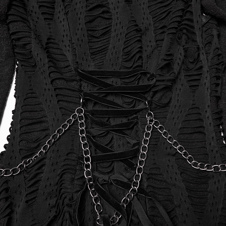 Gothic Long Sleeve Black Dress with Chains and Straps - image 10