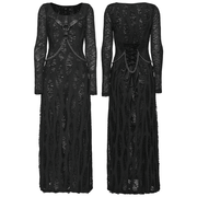 Gothic Long Sleeve Black Dress with Chains and Straps - image 3