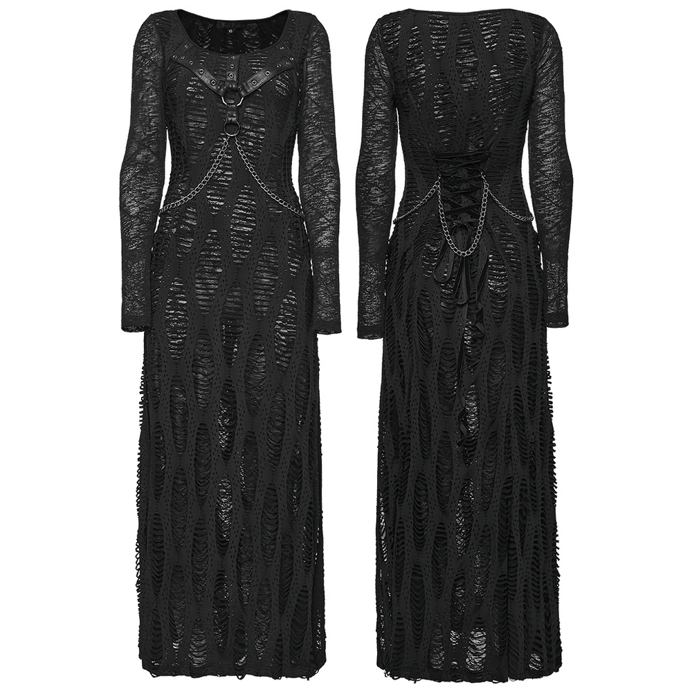 Gothic Long Sleeve Black Dress with Chains and Straps - image 3