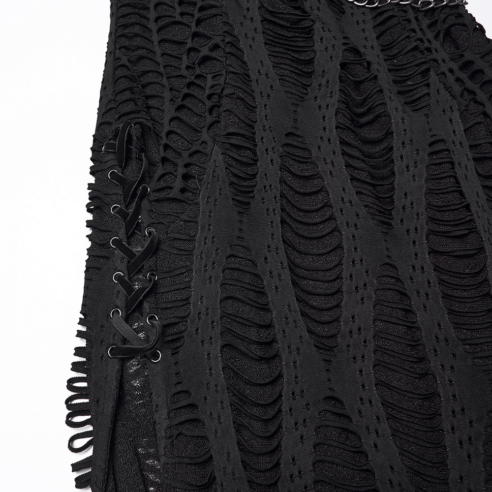 Gothic Long Sleeve Black Dress with Chains and Straps - image 9