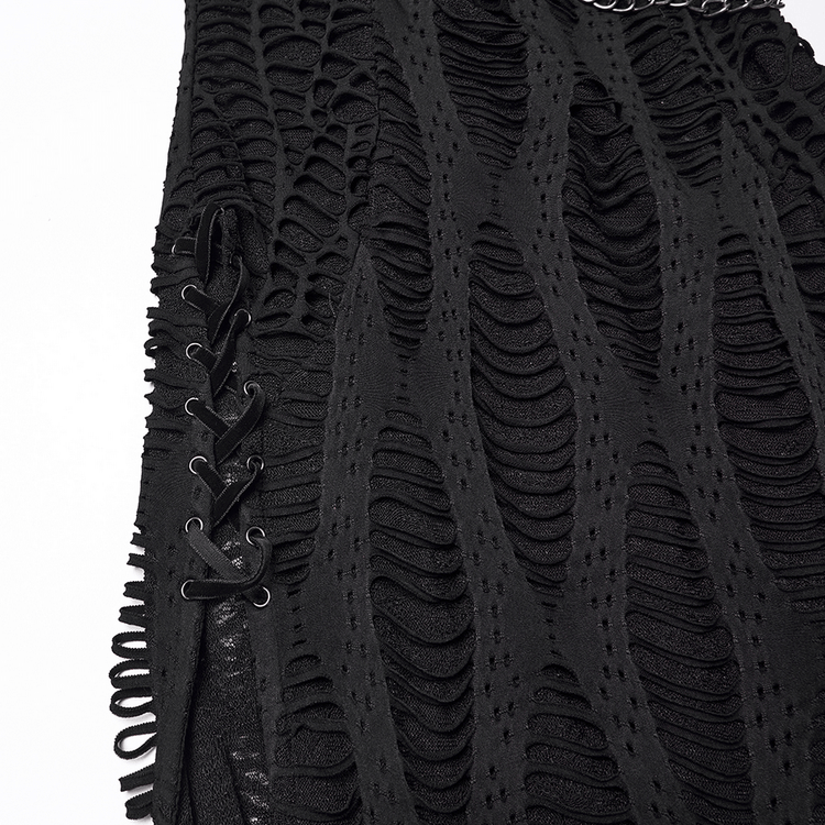 Gothic Long Sleeve Black Dress with Chains and Straps - image 9