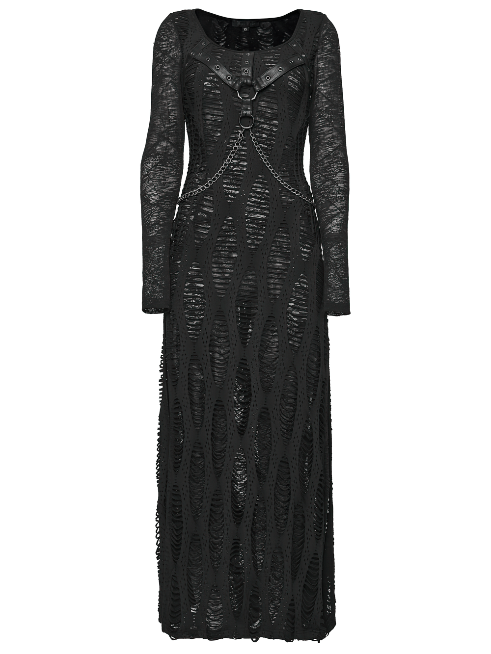 Gothic Long Sleeve Black Dress with Chains and Straps - image 4