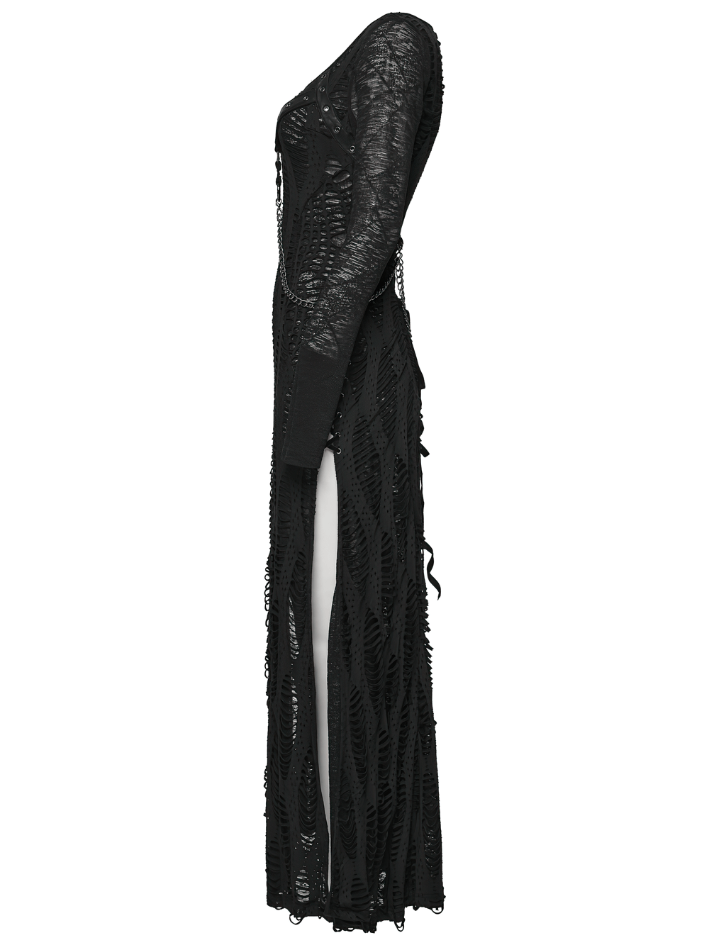 Gothic Long Sleeve Black Dress with Chains and Straps - image 5