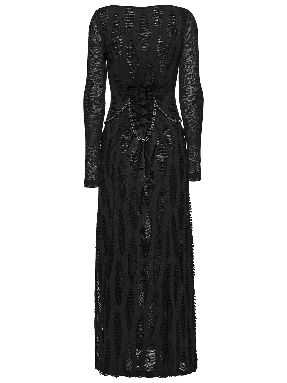 Gothic Long Sleeve Black Dress with Chains and Straps - image 6