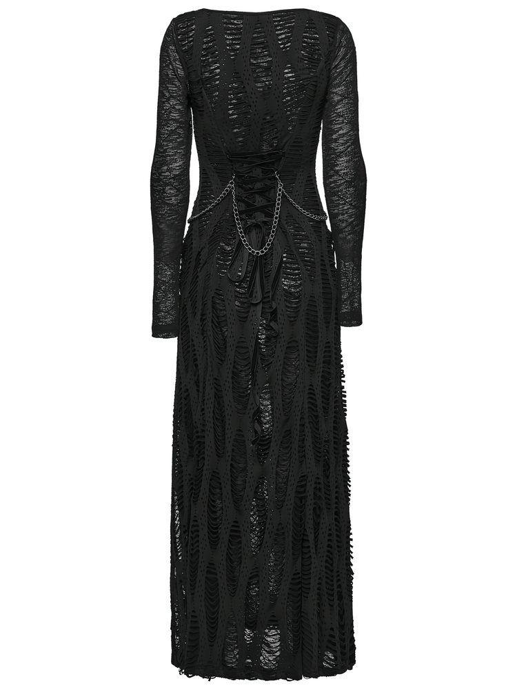 Gothic Long Sleeve Black Dress with Chains and Straps - image 6