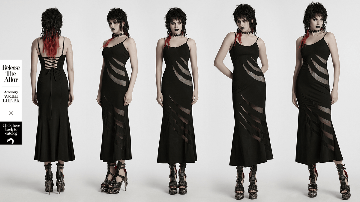 Gothic Mesh Panel Dress with Claw Slashed Design - image 13
