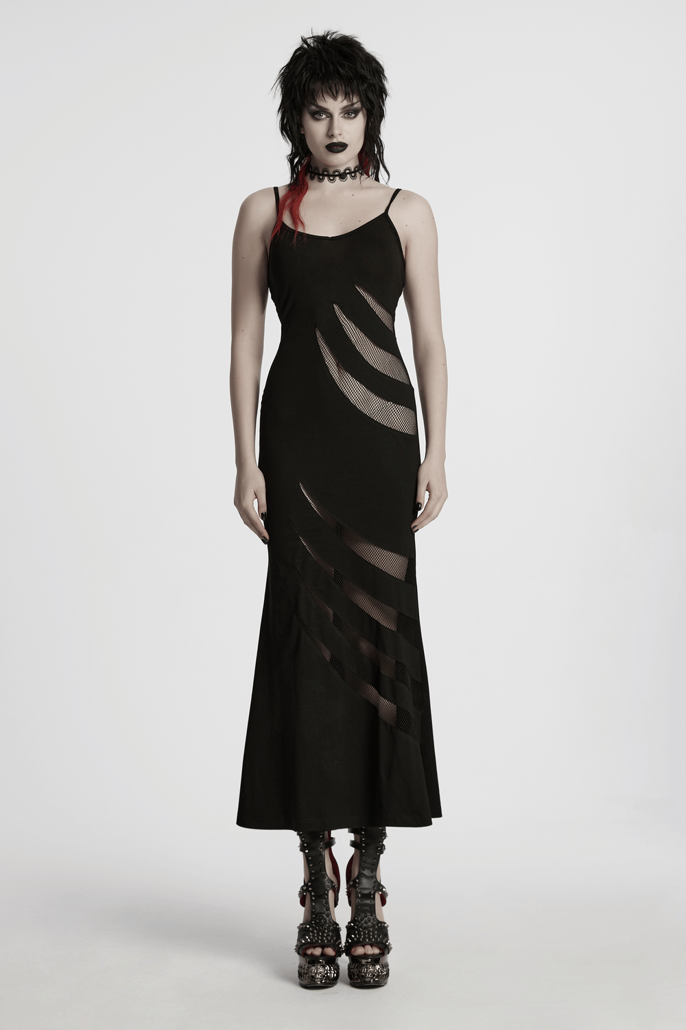 Gothic Mesh Panel Dress with Claw Slashed Design - image 9