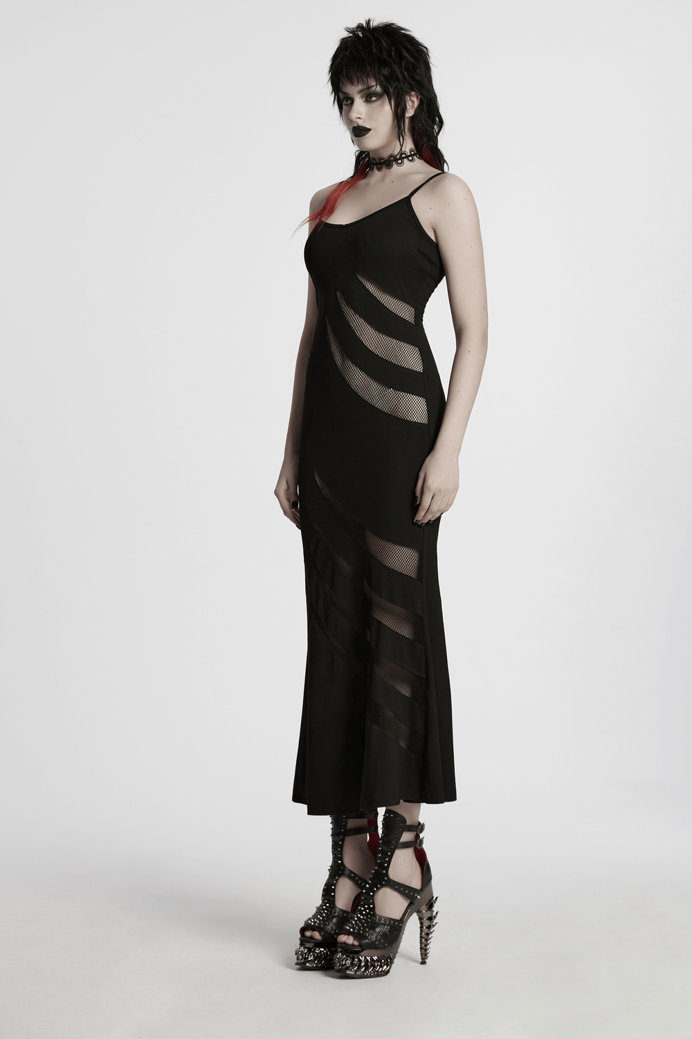 Gothic Mesh Panel Dress with Claw Slashed Design - image 11