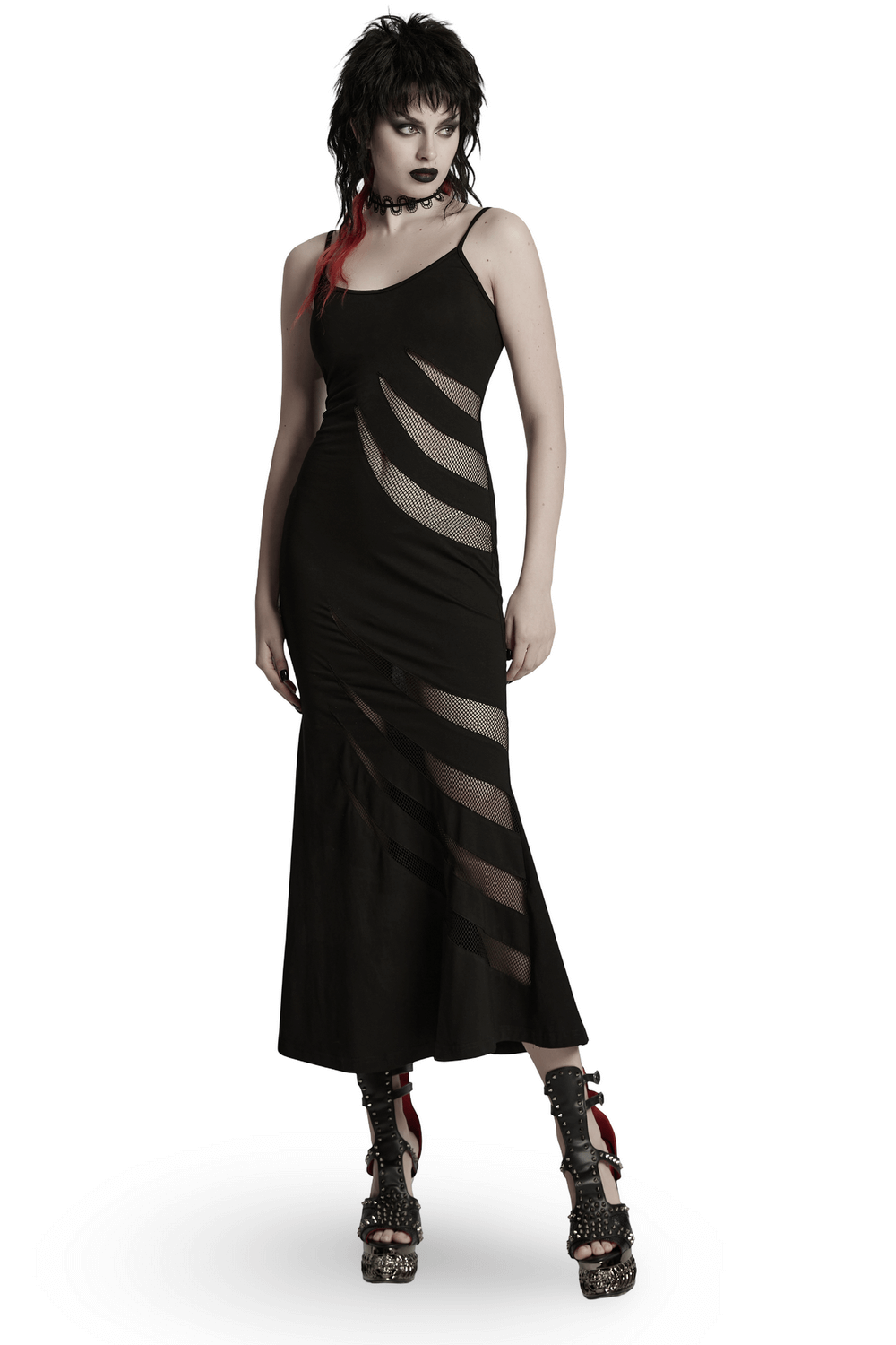 Gothic Mesh Panel Dress with Claw Slashed Design - image 1