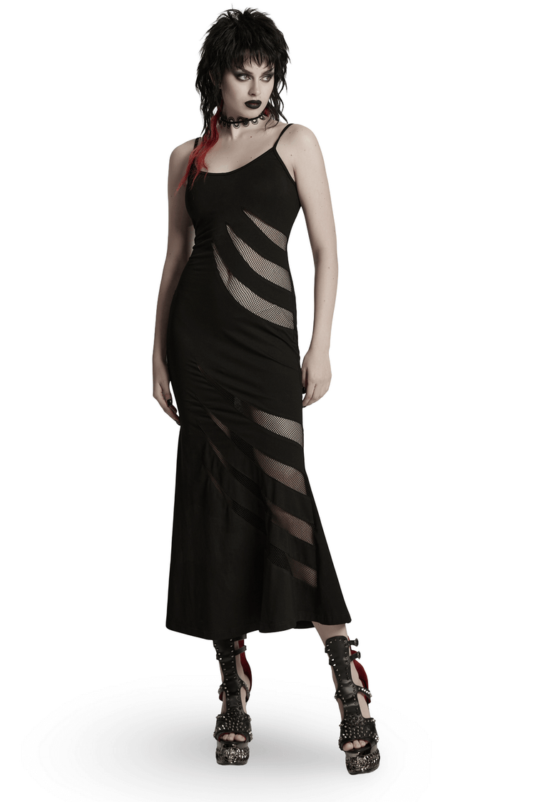 Gothic Mesh Panel Dress with Claw Slashed Design - image 1