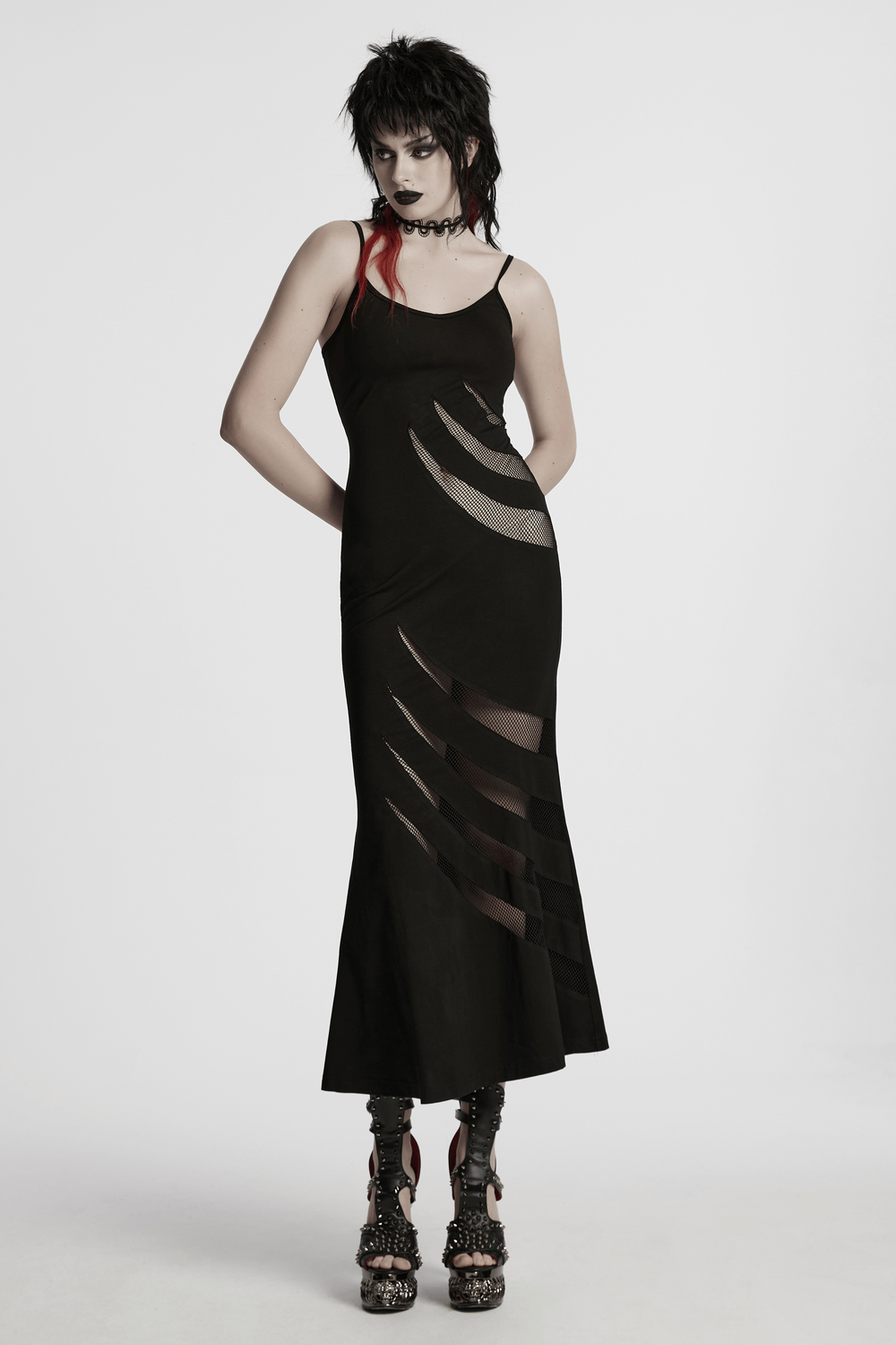 Gothic Mesh Panel Dress with Claw Slashed Design - image 12