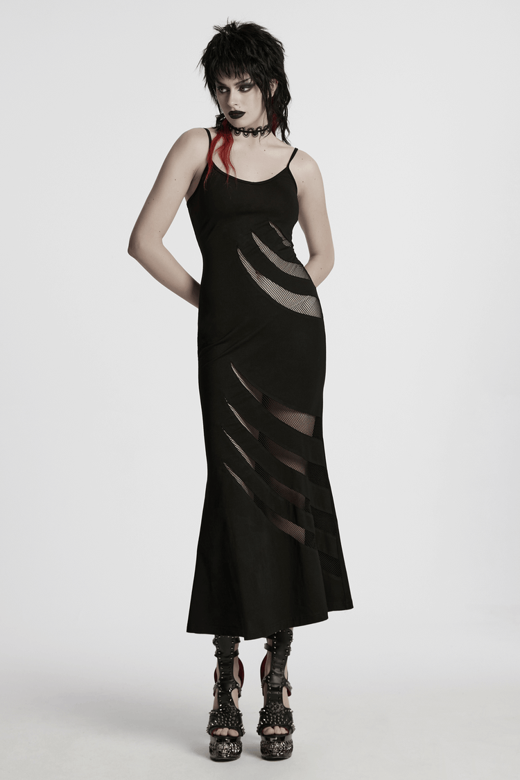 Gothic Mesh Panel Dress with Claw Slashed Design - image 12