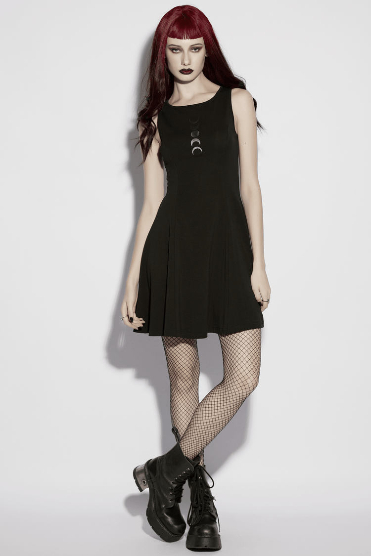 Gothic Moon Phase Skater Black Dress for Women - image 13