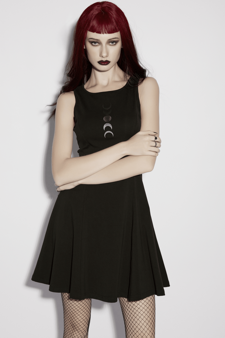 Gothic Moon Phase Skater Black Dress for Women - image 11