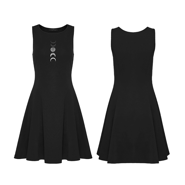Gothic Moon Phase Skater Black Dress for Women - image 3