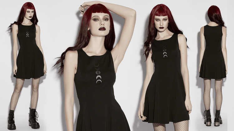 Gothic Moon Phase Skater Black Dress for Women - image 15