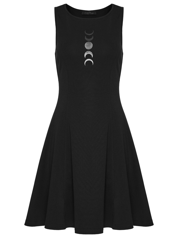 Gothic Moon Phase Skater Black Dress for Women - image 4