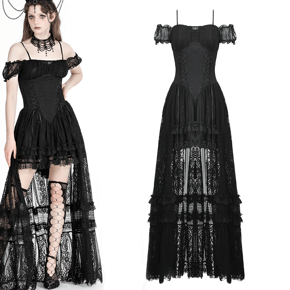 Gothic Off-Shoulder Lace High-Low Dress for Women - image 3