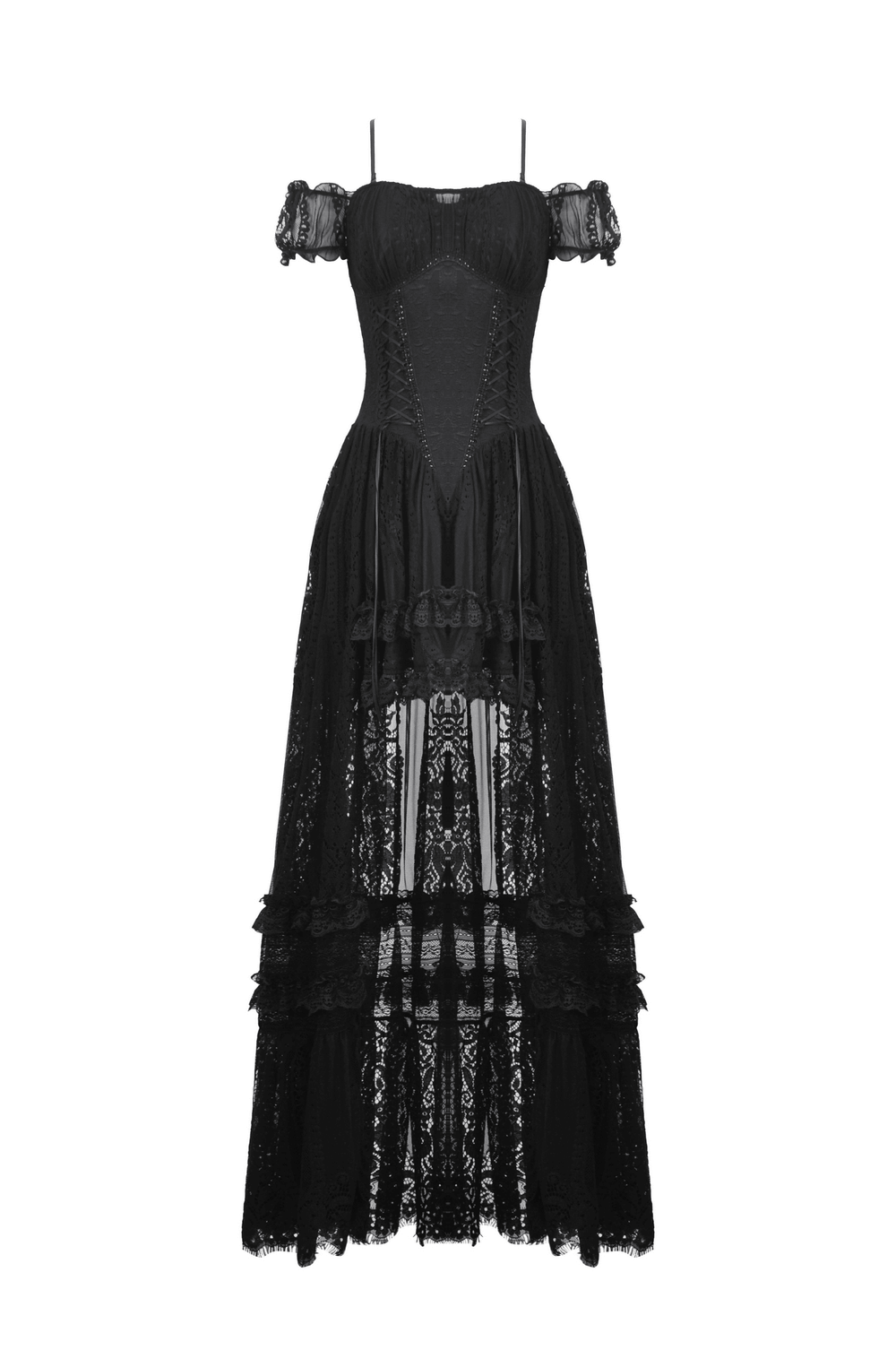Gothic Off-Shoulder Lace High-Low Dress for Women - image 4