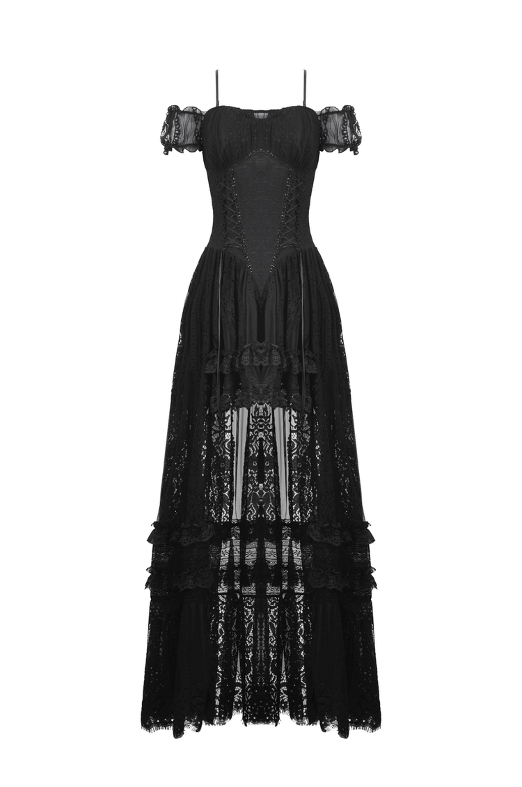 Gothic Off-Shoulder Lace High-Low Dress for Women - image 4