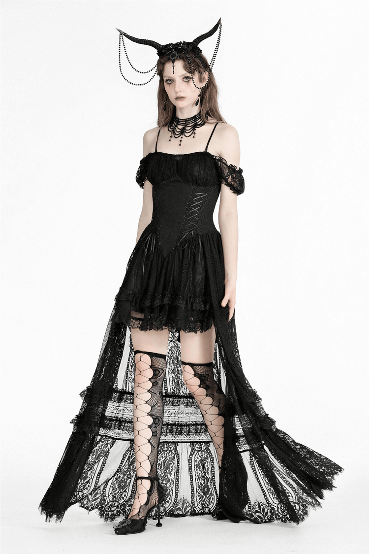 Gothic Off-Shoulder Lace High-Low Dress for Women - image 14