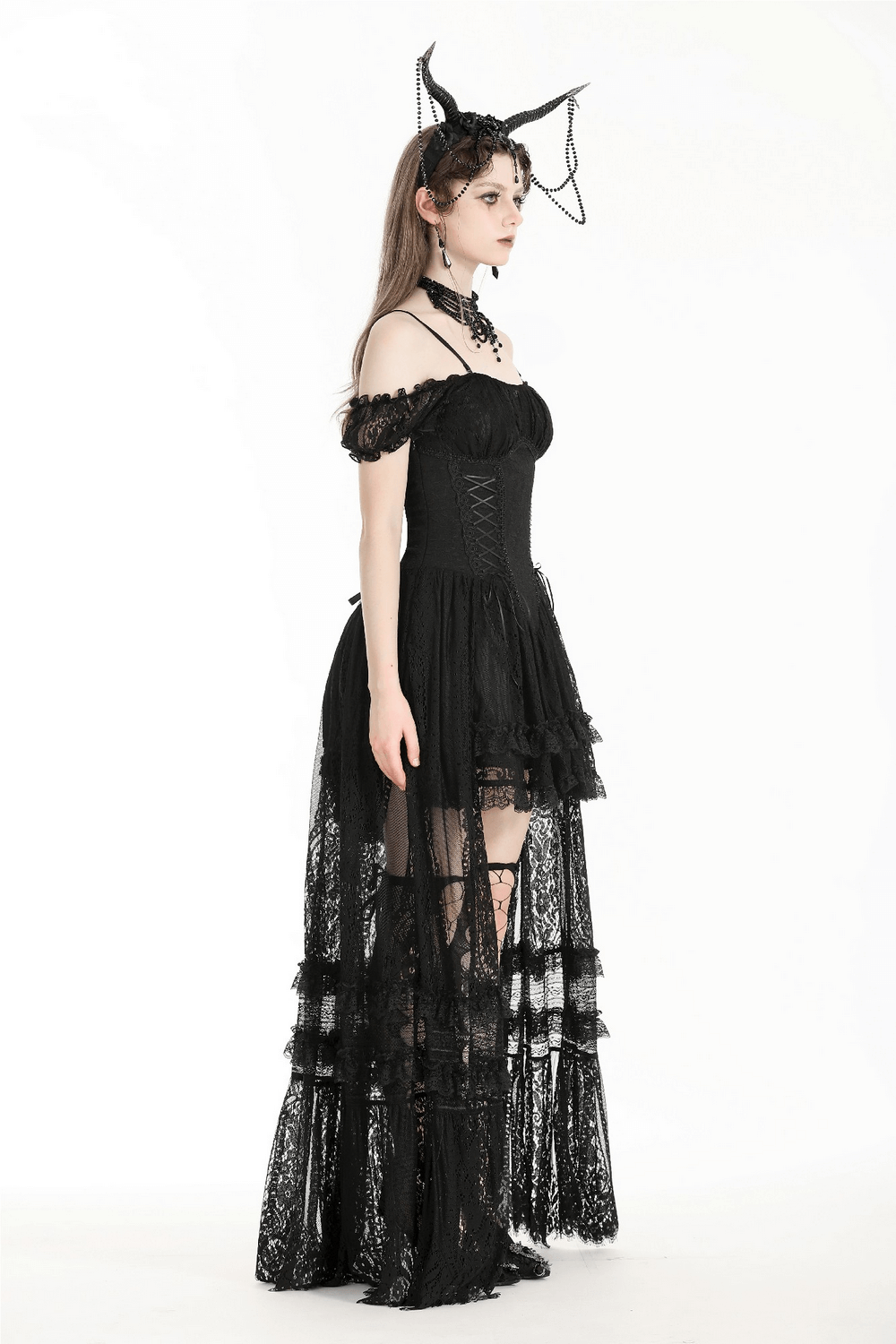 Gothic Off-Shoulder Lace High-Low Dress for Women - image 15