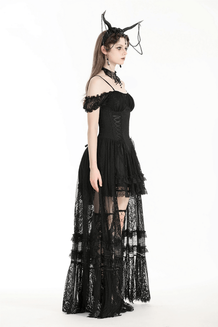 Gothic Off-Shoulder Lace High-Low Dress for Women - image 15