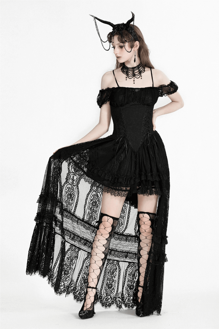 Gothic Off-Shoulder Lace High-Low Dress for Women - image 17