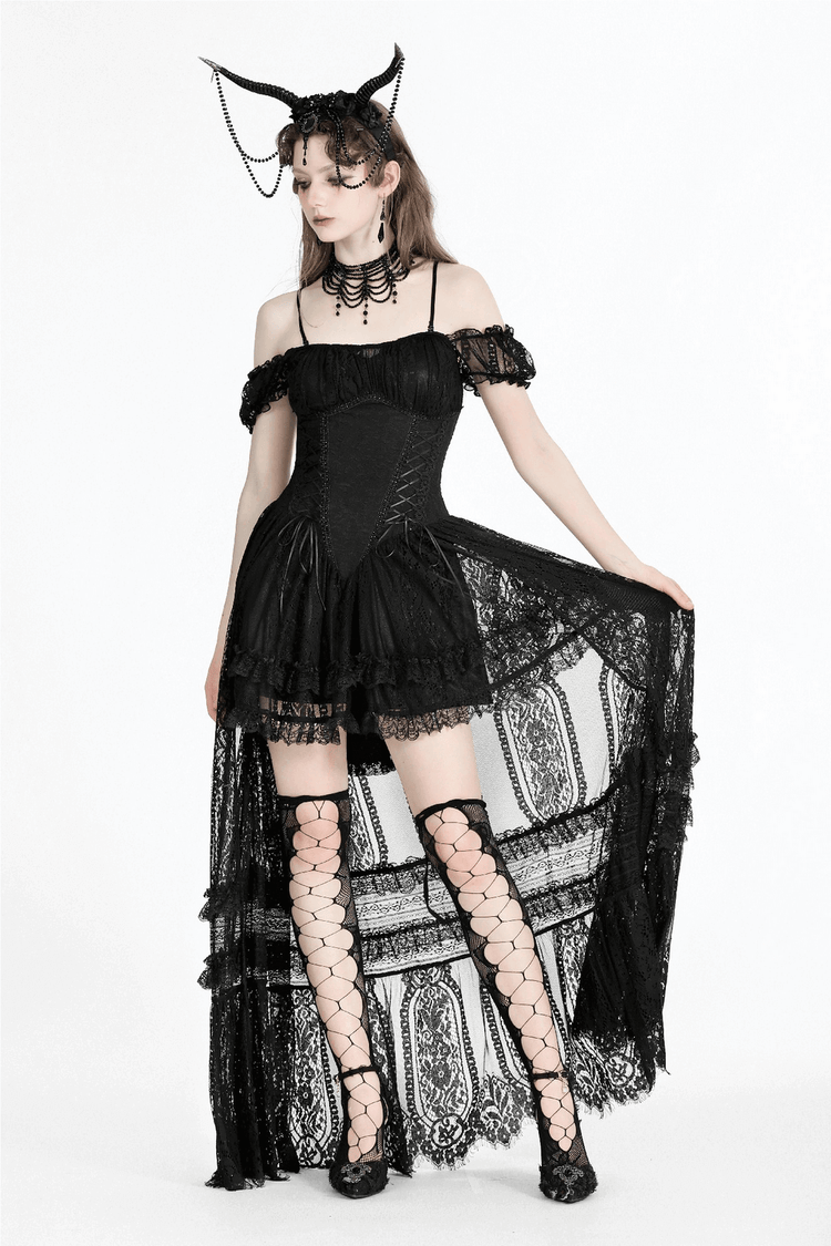 Gothic Off-Shoulder Lace High-Low Dress for Women - image 18