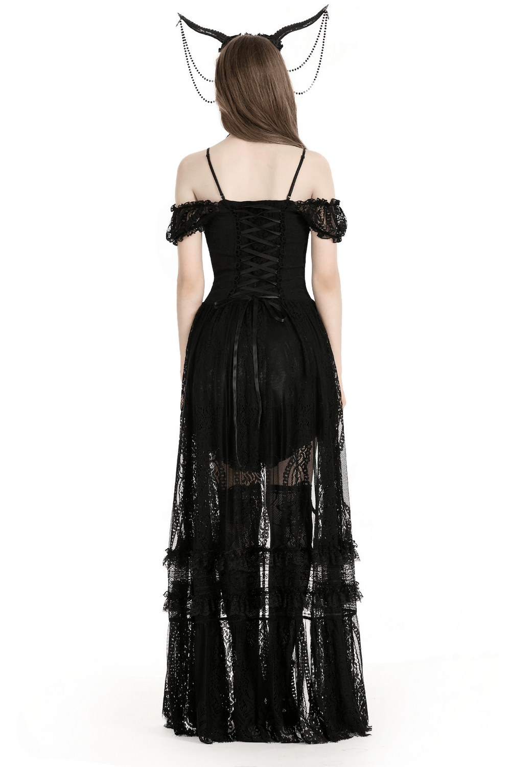 Gothic Off-Shoulder Lace High-Low Dress for Women - image 2